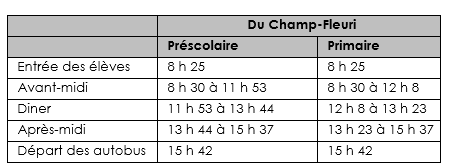 Horaire - école du Champ-Fleuri